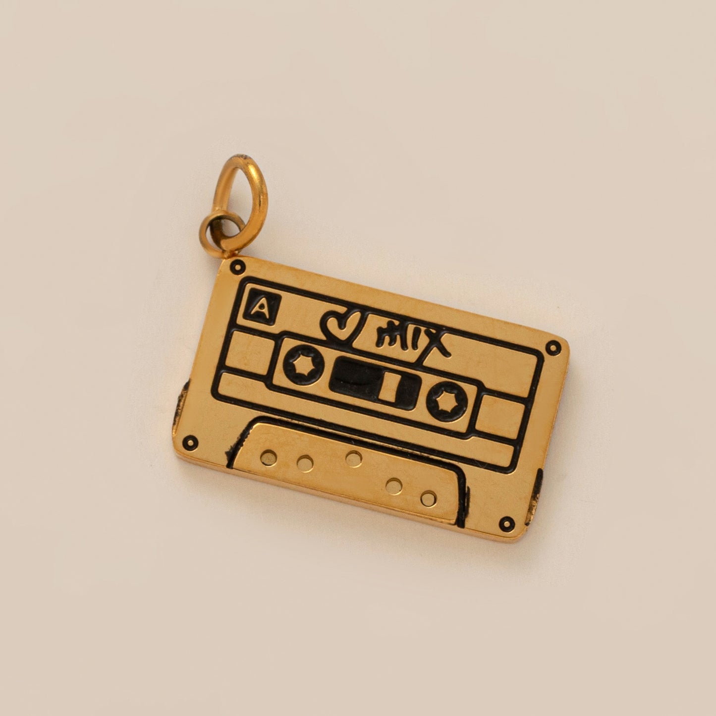 Plated Stainless Steel Necklace with Rhinestone and Gemstone Accents Featuring Cassette, Cake, Cloud, Shoe, Fries, and Headphone Charms