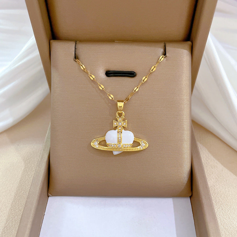 Collar con colgante de diamantes de imitación, geométrico y minimalista, de acero de titanio para mujer, cadena irregular, acabado chapado