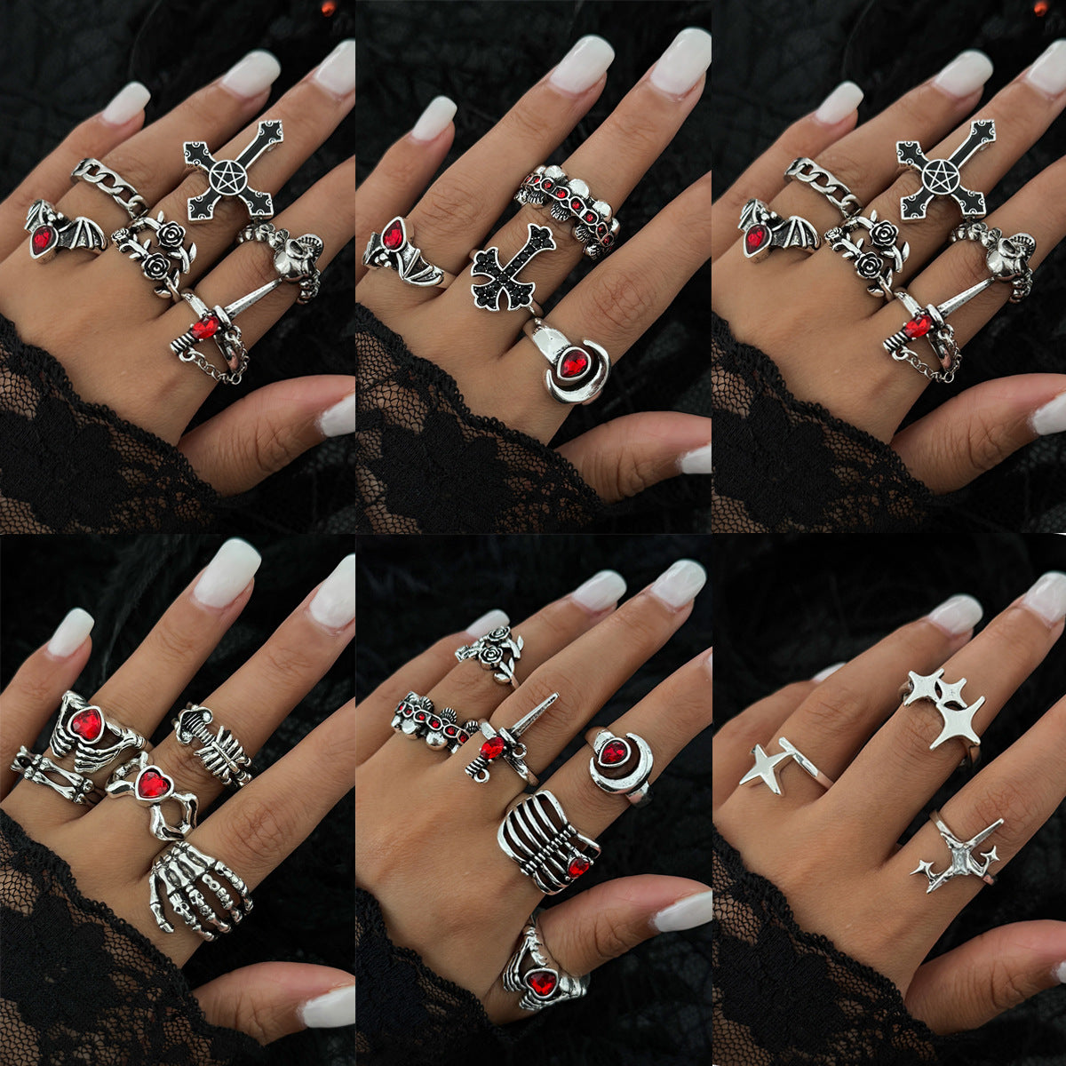 Gothic Heart Star Shaped Alloy Plated Ring for Women