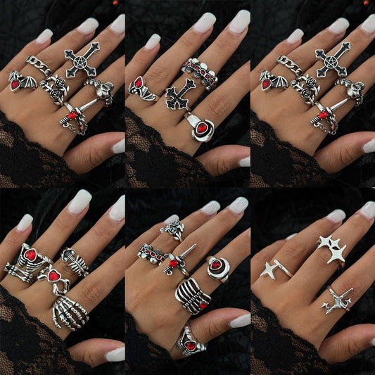 Gothic Heart Star Shaped Alloy Plated Ring for Women