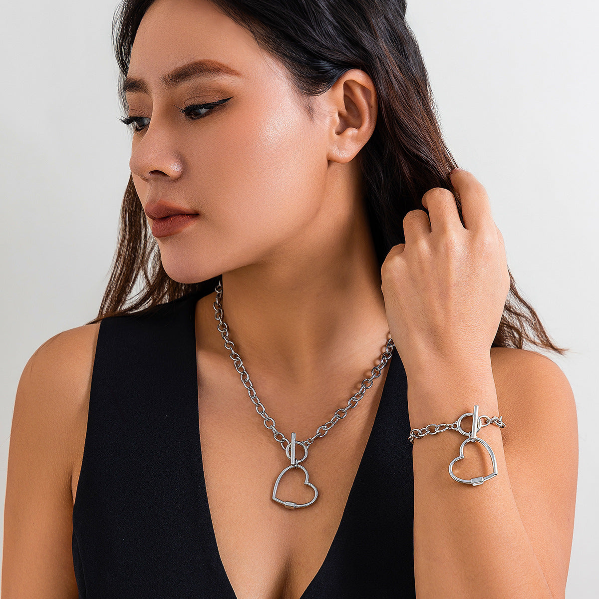 Minimalist Heart and Star Alloy Plated Necklace with Cable Chain for Women