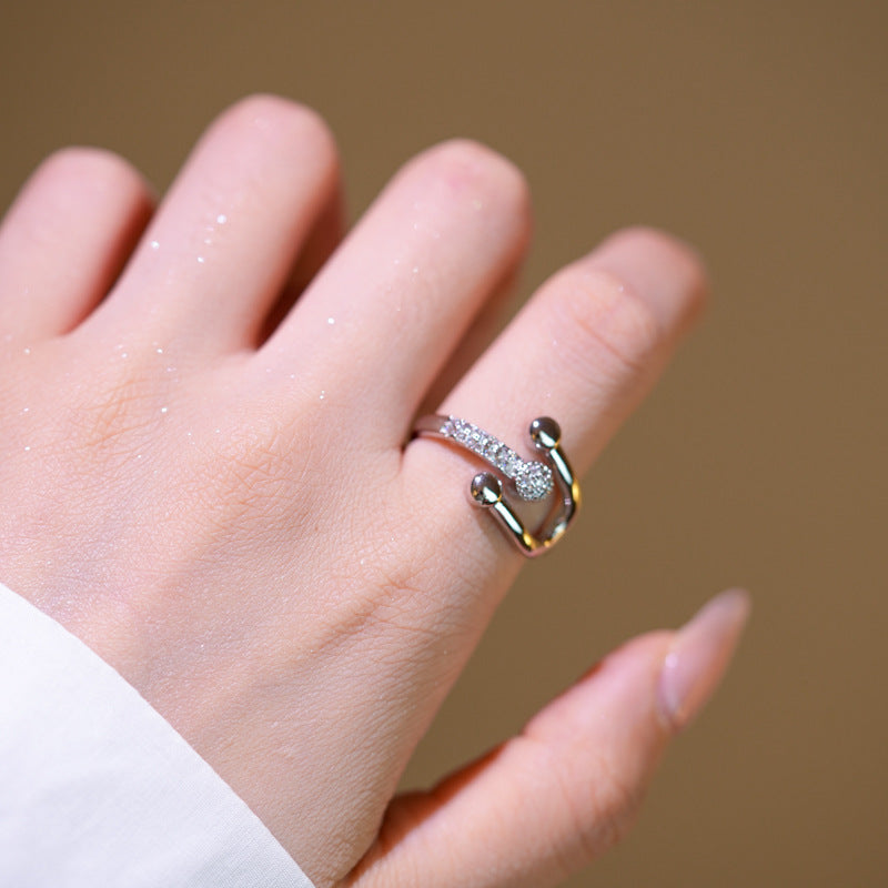 Minimalist Luxury U-Shaped Adjustable Horseshoe Ring in Copper with 18K Gold Plating and Micro-Pavé Zirconia