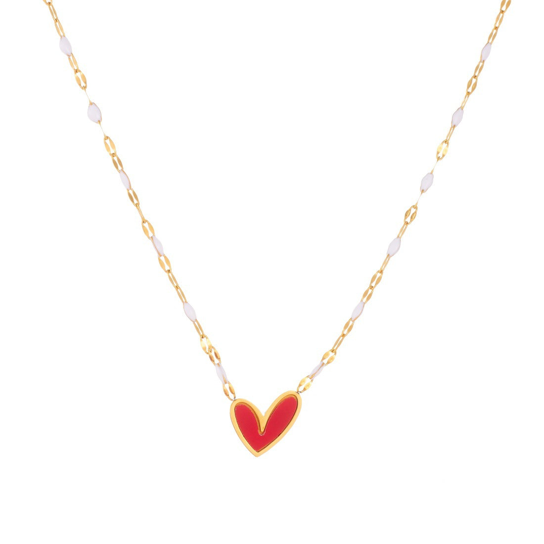 Minimalist Gold Plated Drip Oil Heart Pendant Stainless Steel Necklace for Women