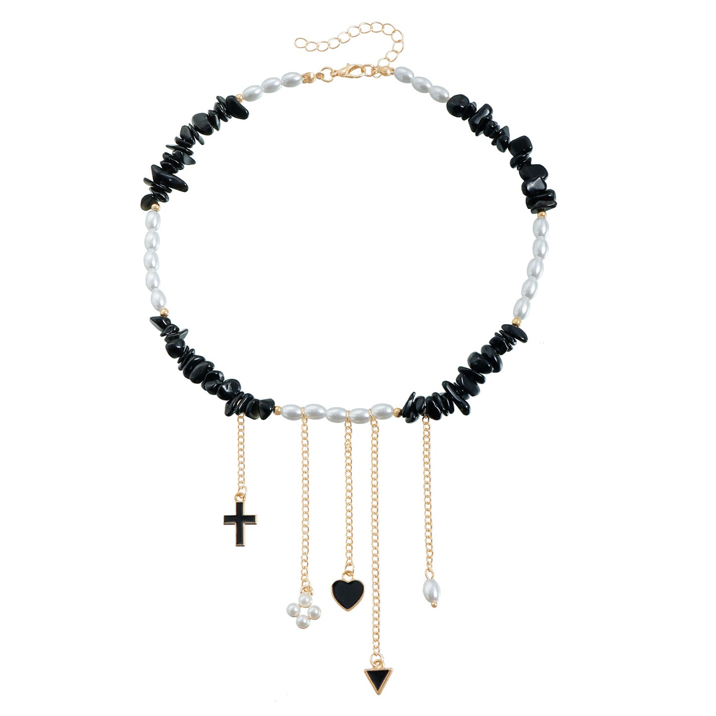 Casual Heart-Shaped Alloy Pendant Necklace with Cross Design and Pearl Accents for Women