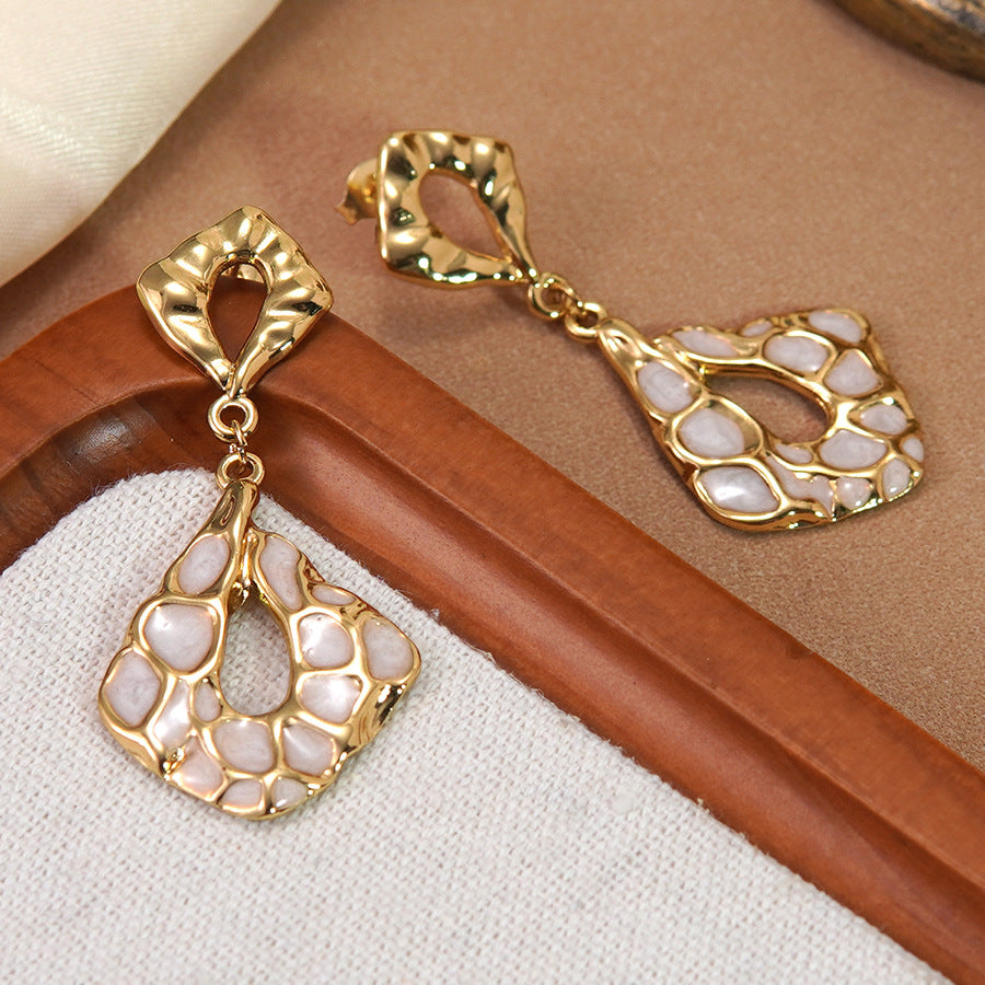 Orecchini Eleganti Vintage a Goccia Geometrica in Acciaio Inossidabile con Motivo Irregolare Astratto