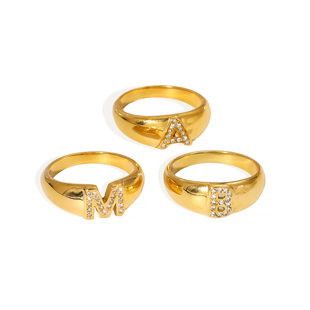 Anello minimalista geometrico da donna in acciaio inossidabile con placcatura in oro 18 carati e zirconi micro-pavé