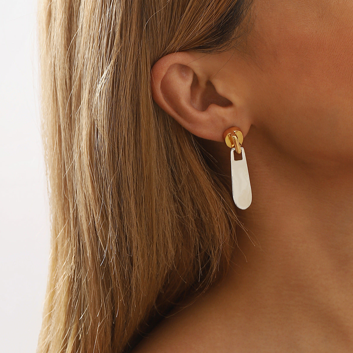 Pendientes Geométricos de Aleación con Cremallera y Acabado Galvanizado para Mujer