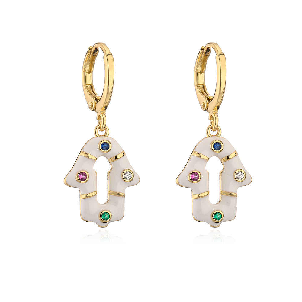 Orecchini bohémien geometrici da donna con base in rame placcata in oro 18K e zirconia incastonata con smalto