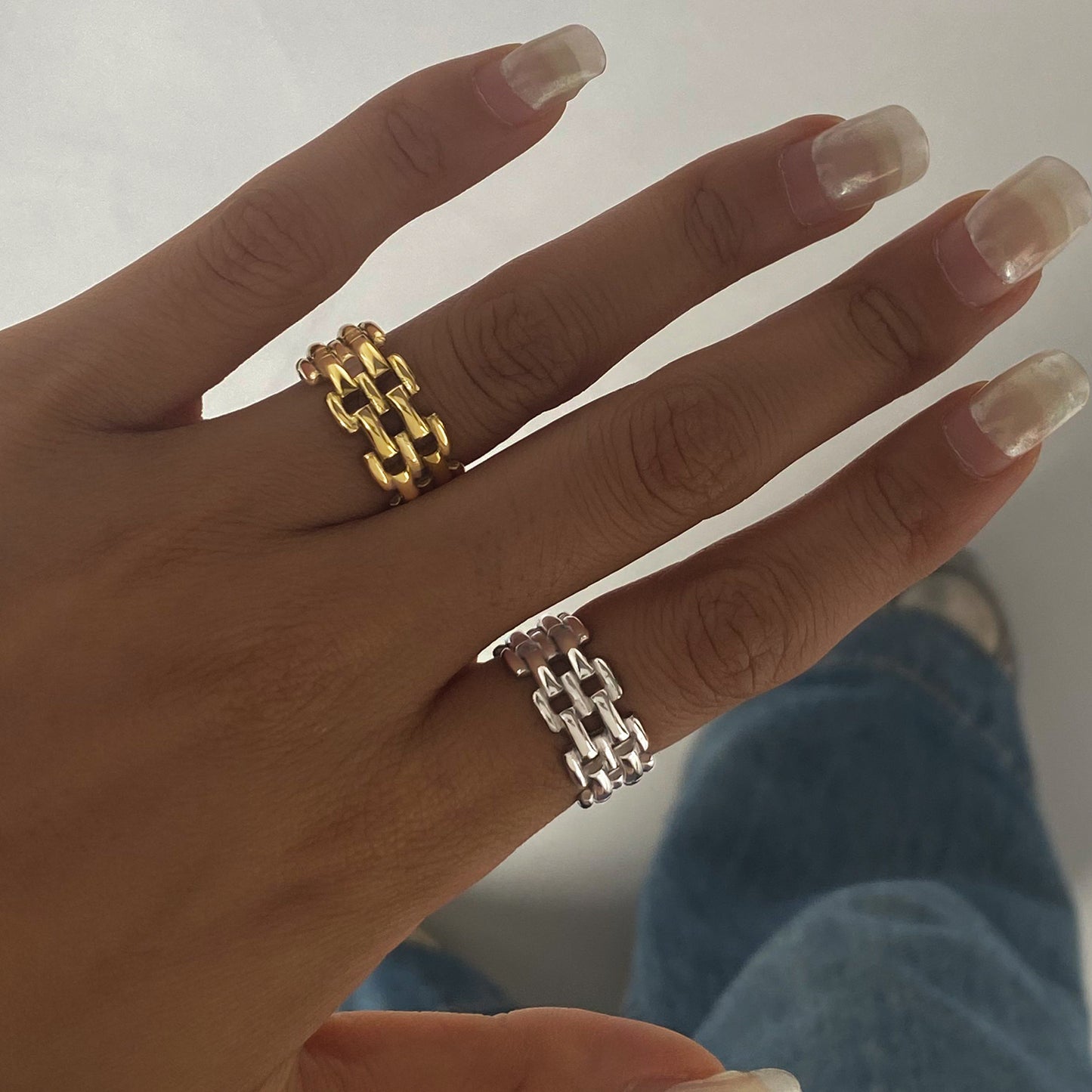 Geometric Plated Stainless Steel Ring for Women