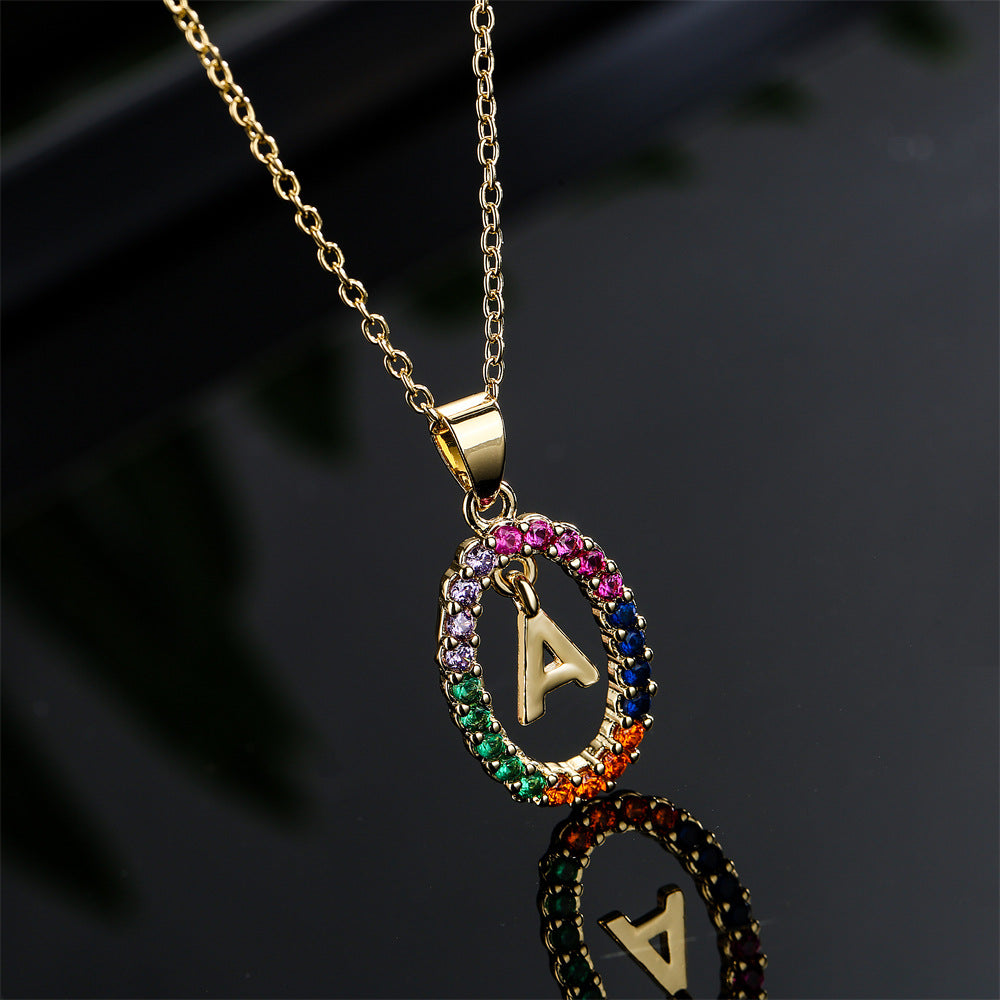 Minimalist Gold Plated Brass Letter Cubic Zirconia Pendant Necklace for Women