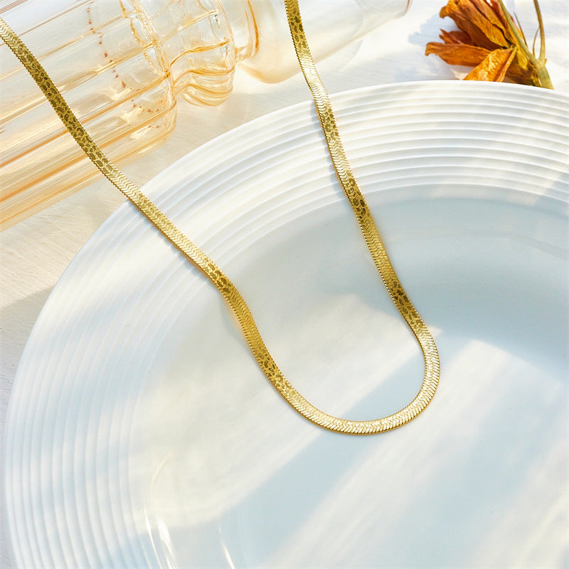 Minimalist Fashion Titanium Steel Gold-Plated Snake Chain Choker and Bracelet Set with Woven Pattern