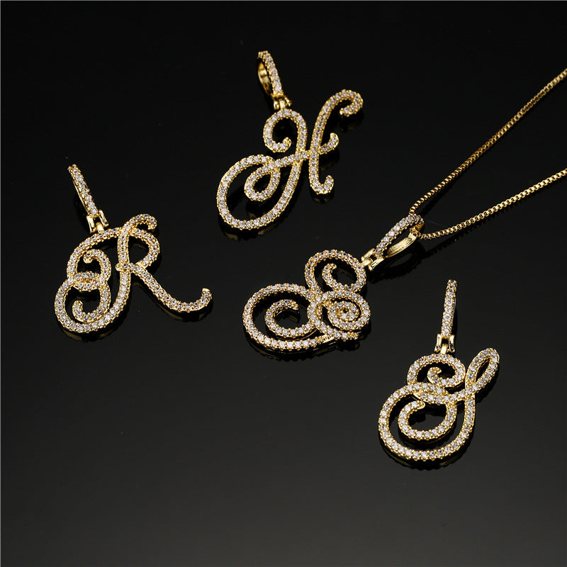 Minimalist Geometric Letter Pendant Necklace in Brass with Micro-Pavé Setting on Box Chain