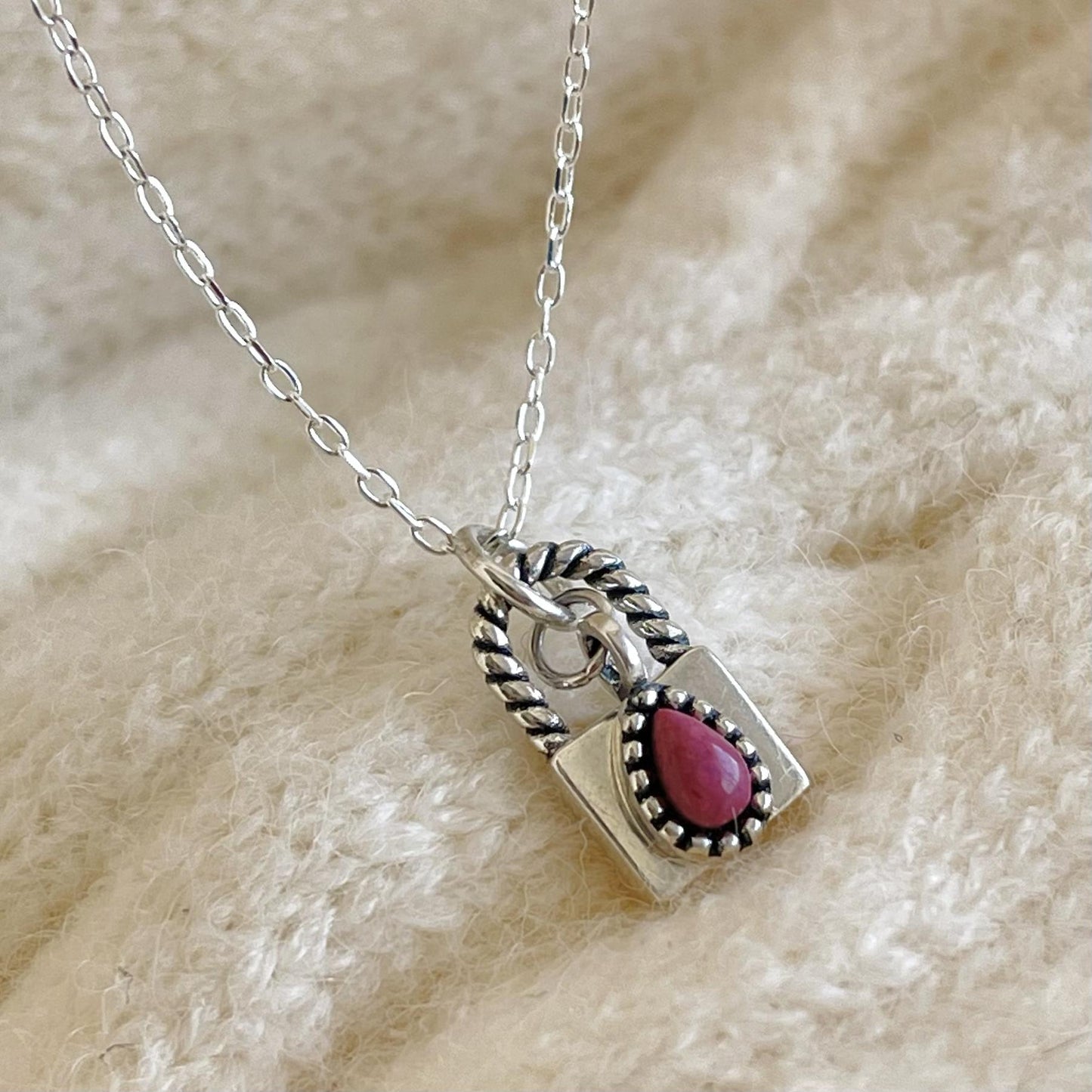Minimalist Geometric Turquoise Pendant Necklace in 925 Sterling Silver with Braided Chain