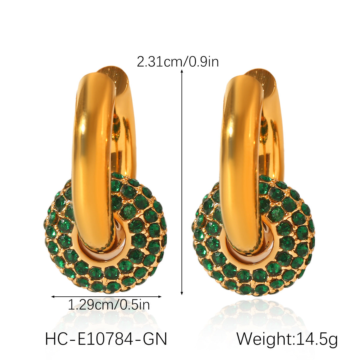 Ins Style 18K Gold Plated Stainless Steel Geometric Round Hoop Earrings with Cubic Zirconia for Women