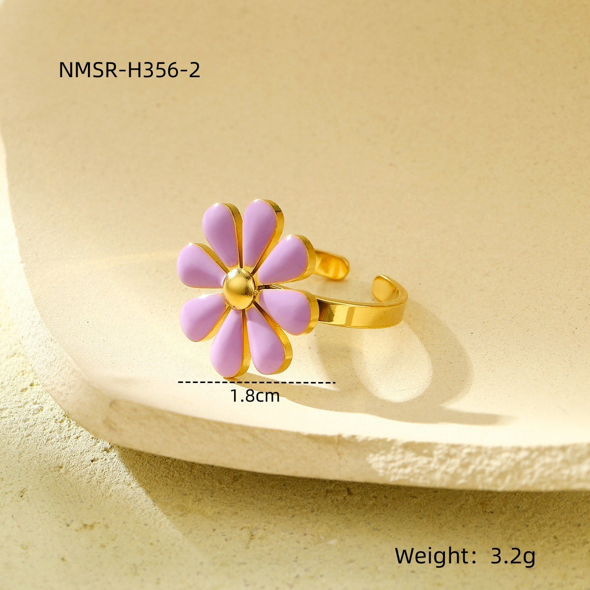 Anillo minimalista de acero de titanio con forma de margarita para mujer con acabado esmaltado, joyería de moda hipoalergénica y resistente a la decoloración