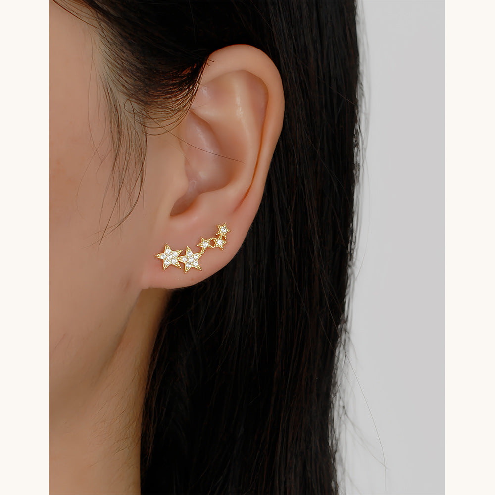 Orecchini a perno a forma di stella Sweet-Edgy in argento sterling S925 con intarsio di strass da donna