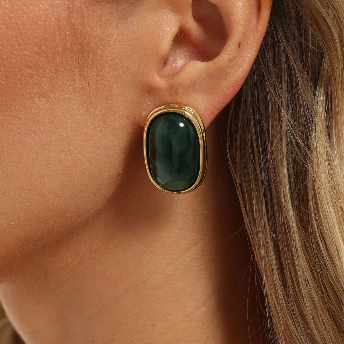 French Vintage Oval Gradient Resin 18K Gold Plated Stainless Steel Earrings for Women