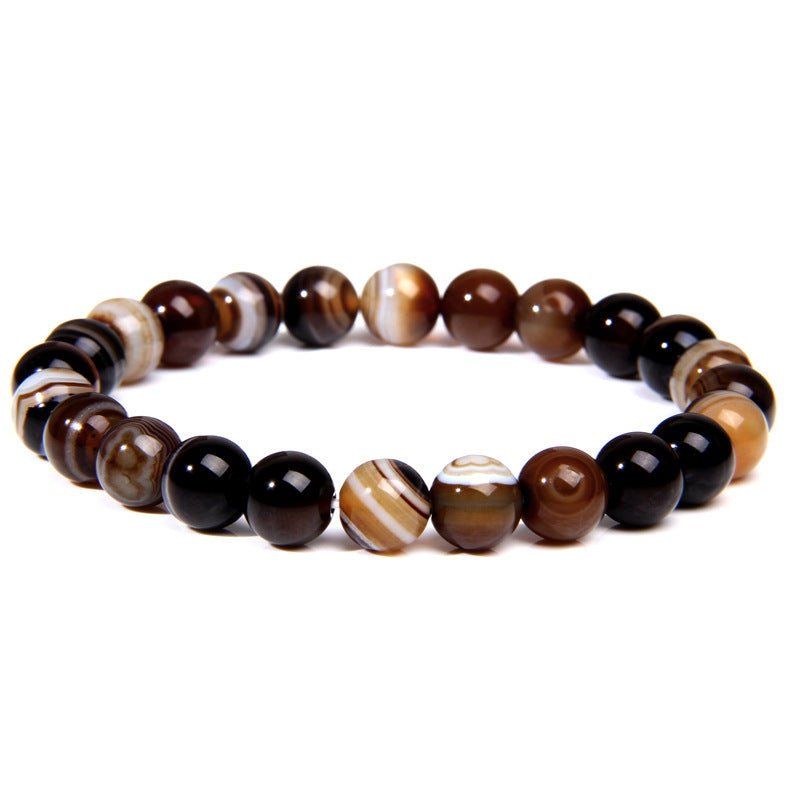 Natural Volcanic Stone and Agate Beaded Bracelet Geometric Round Unisex Fashion Jewelry