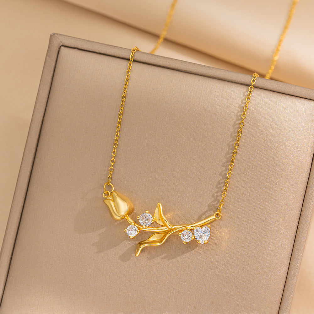 Minimalist Geometric Titanium Steel Necklace for Women with Gold Plating Locket Chain Fashion Accessory