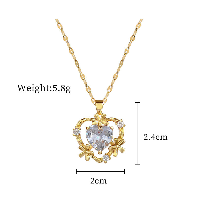 Luxury Heart Flower Geometric Titanium Steel Necklace and Earrings Set for Women