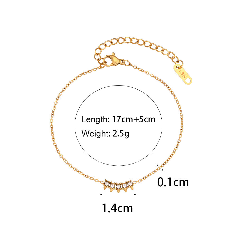Bracciale da donna in acciaio inossidabile placcato oro 18 carati, con perline micro-incastonate e catena, stile geometrico alla moda