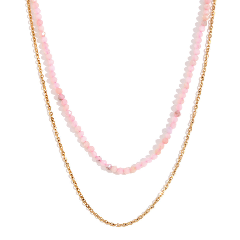 Collana da donna a doppio strato con anelli a O in acciaio inossidabile placcato oro 18 carati con design geometrico minimalista