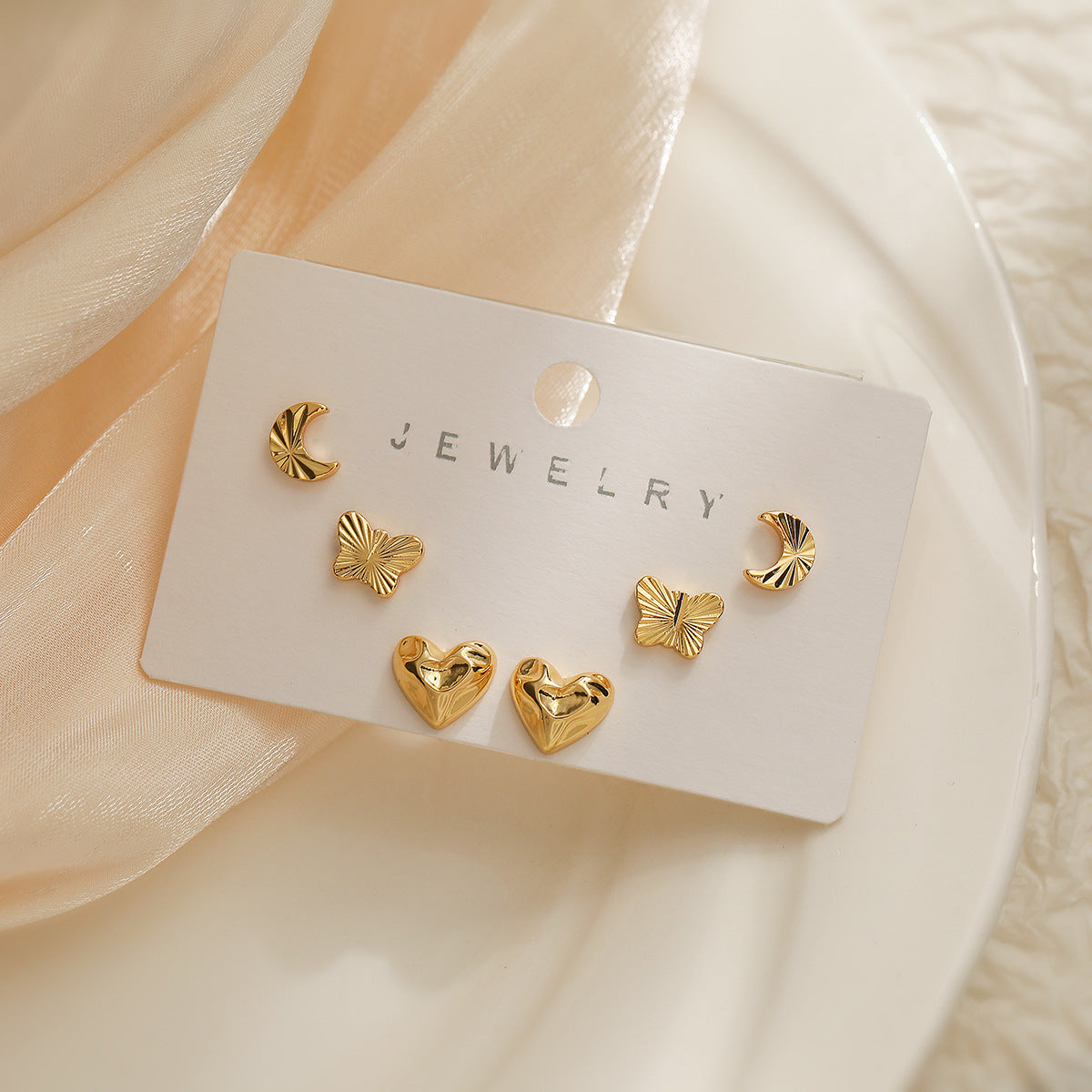 Orecchini a Cuore Geometrici Minimalisti in Rame con Placcatura in Oro 18K da Donna