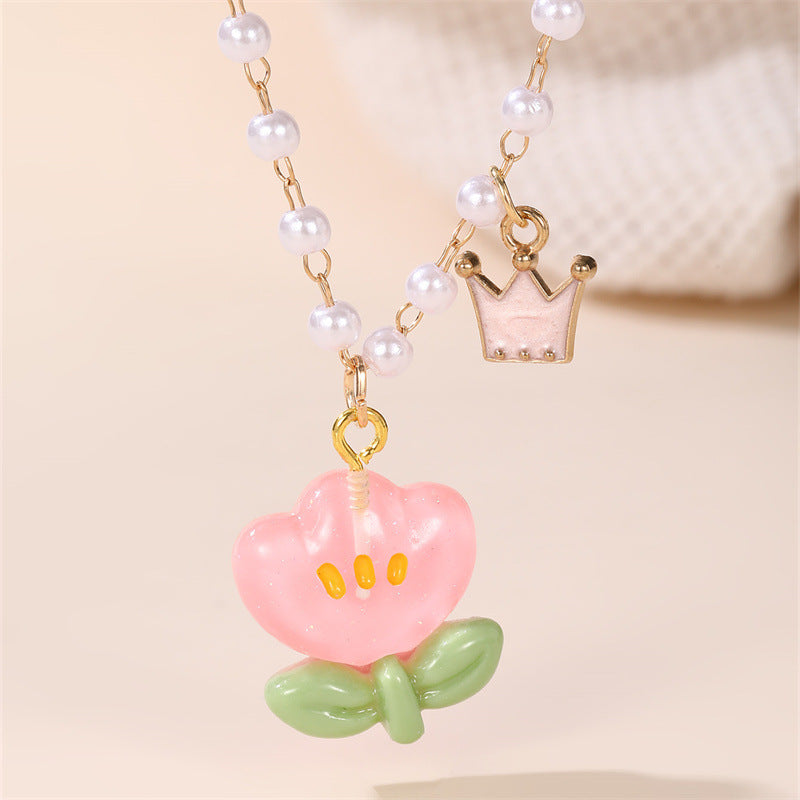 Collar con colgante de margarita minimalista para niñas con colgante de resina y diseño floral esmaltado en cadena de cuentas