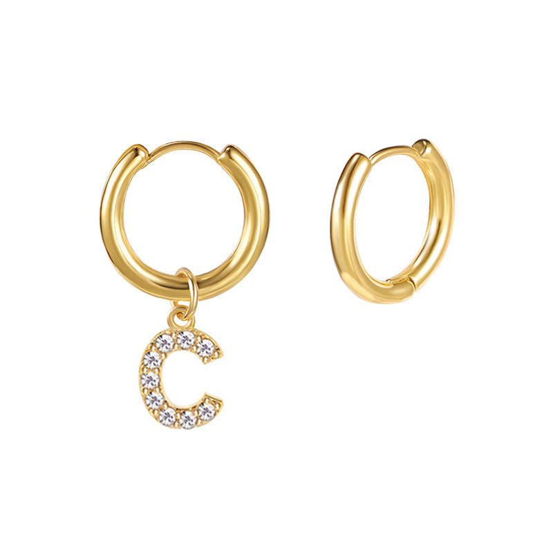 Minimalist Letter-Shaped Stainless Steel Pendant Earrings with 18K Gold Plating and Zircon Inlay