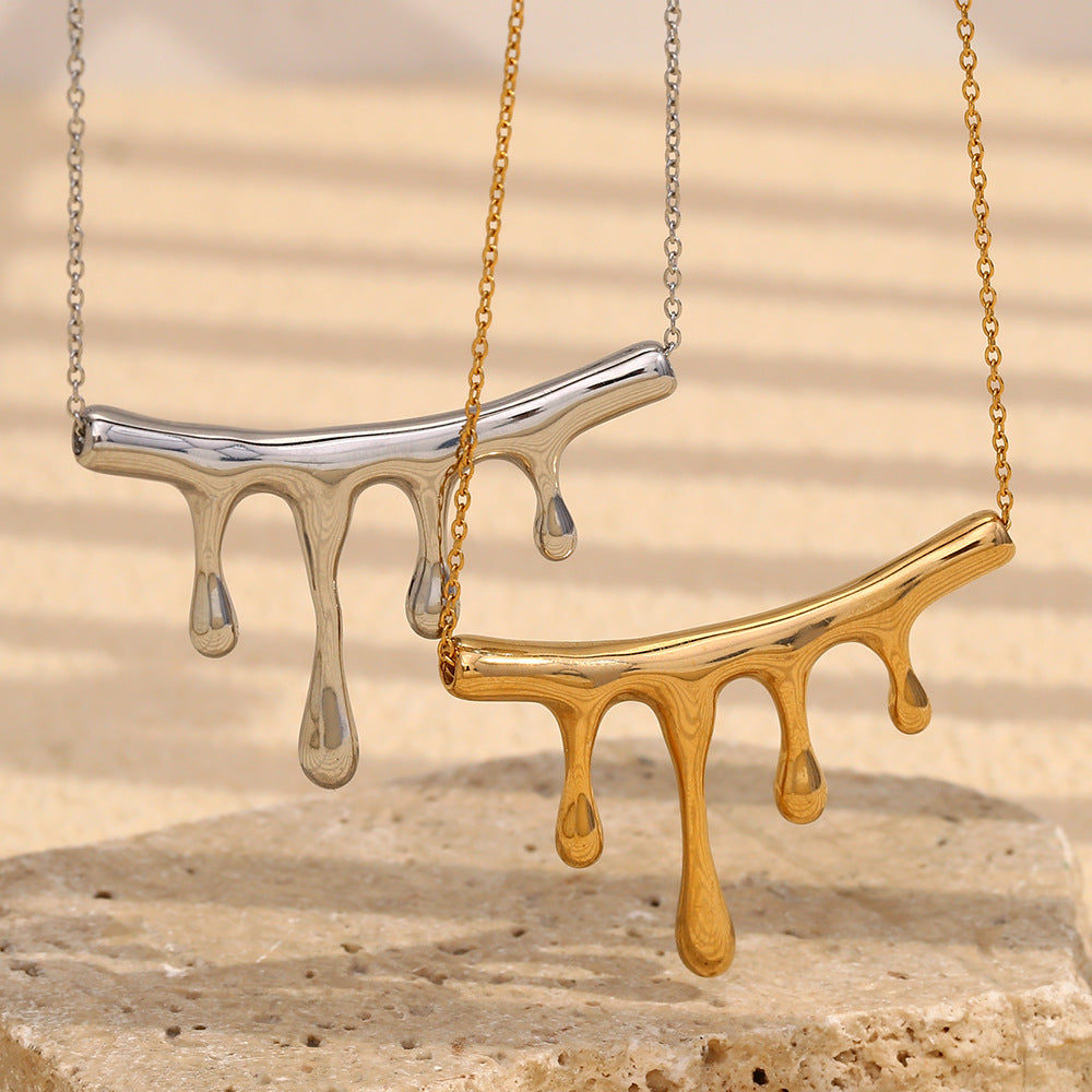 Fashionable Minimalist Geometric Liquid Pendant Necklace for Women Stainless Steel with 18K Gold Plating