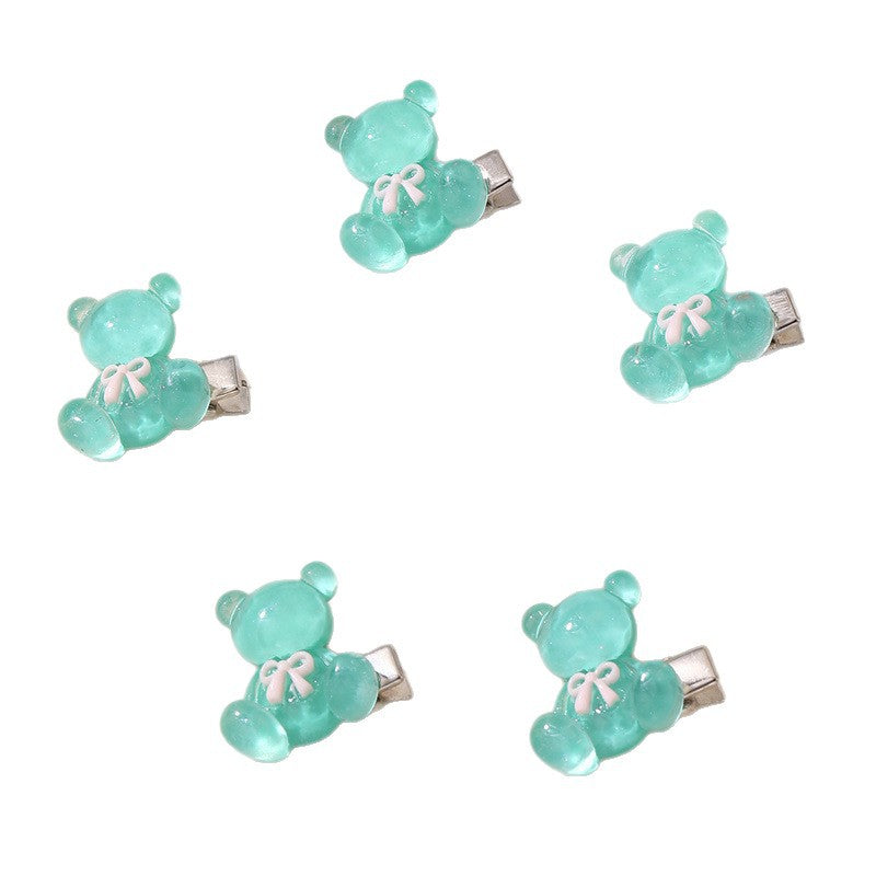 Cute Bear-Shaped Hair Clip for Kids with Bow Design in Jelly Color Floral Pattern Made of Plastic Resin Handcrafted for Children Ages 3 to 10