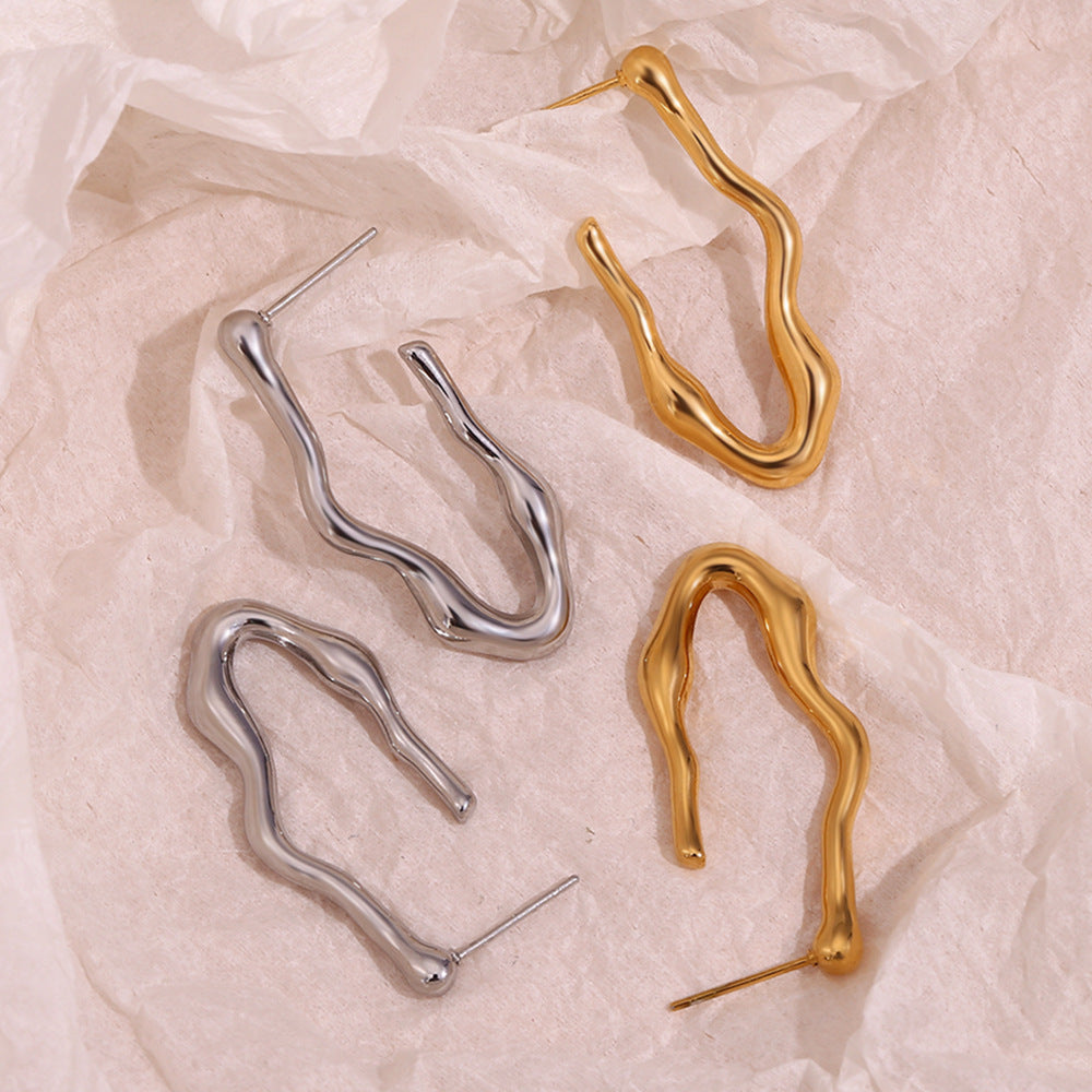 Minimalist Wave-Shaped Stainless Steel Ear Cuffs with 18K Gold Plating for Women