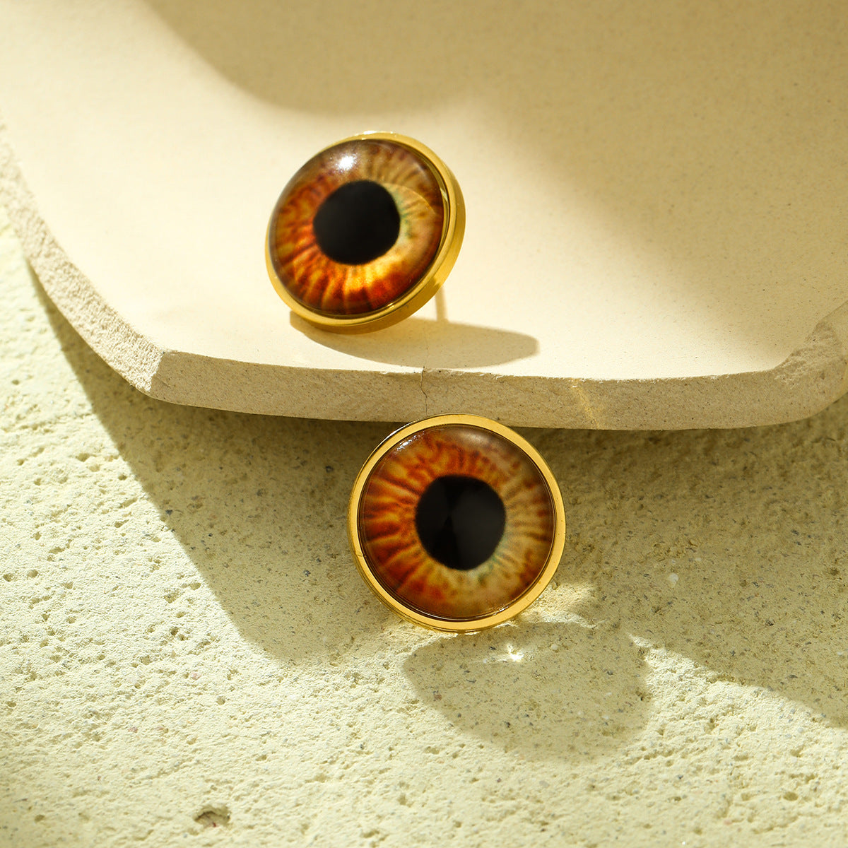 Pendientes de tuerca de acero de titanio con forma de ojo estilo Ins para mujer con incrustaciones de piedra natural y acabado chapado