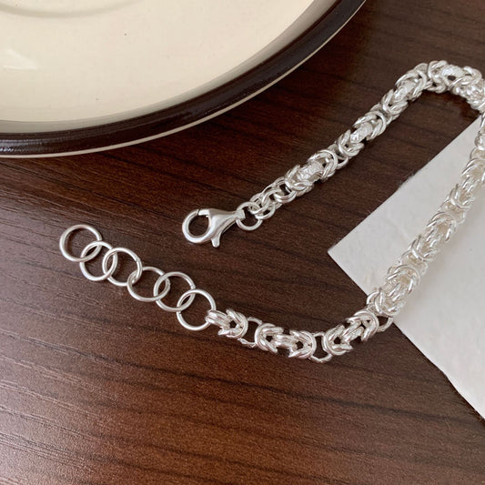 Bracciale in Argento Sterling 925 Intrecciato a Mano Geometrico Minimalista con Perline Quadrate Smussate