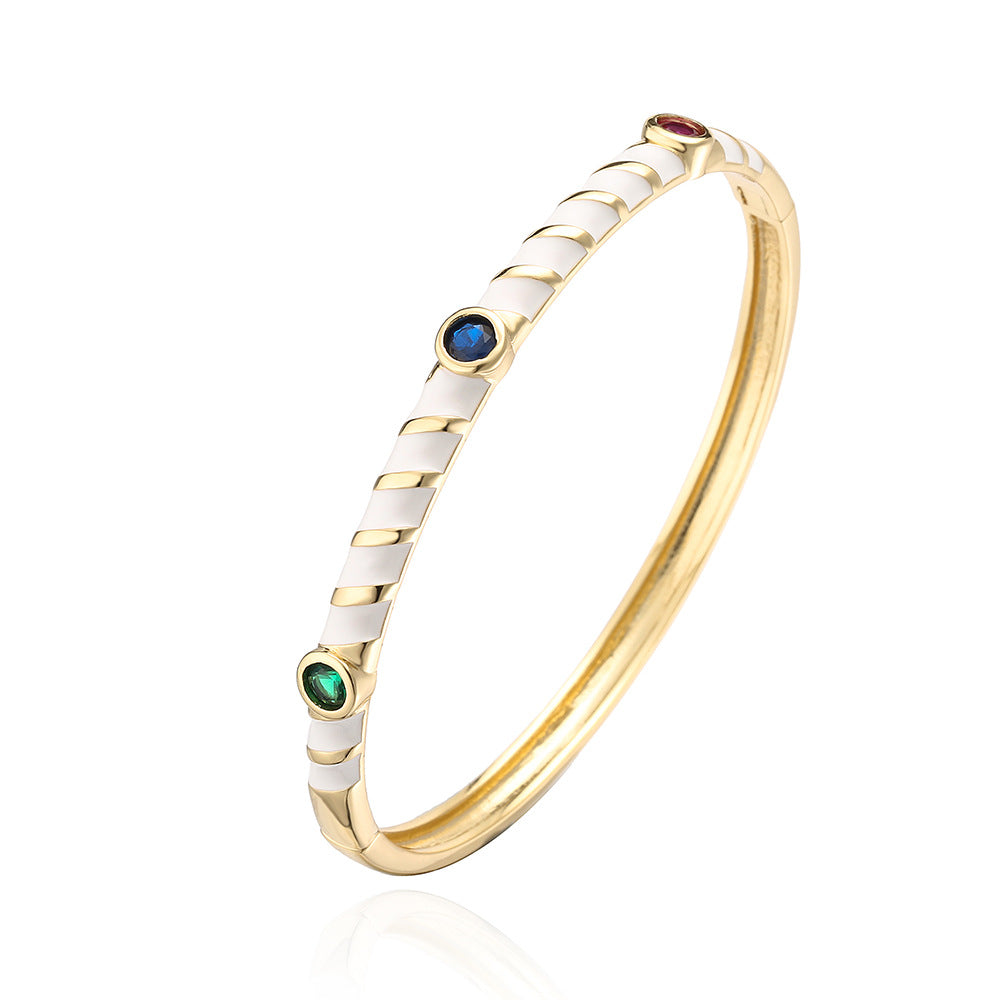 Bracciale in Rame Stile Bohemien con Placcatura in Oro e Finitura a Smalto, Intarsio in Zirconia, Gioielli Artigianali Unici da Donna
