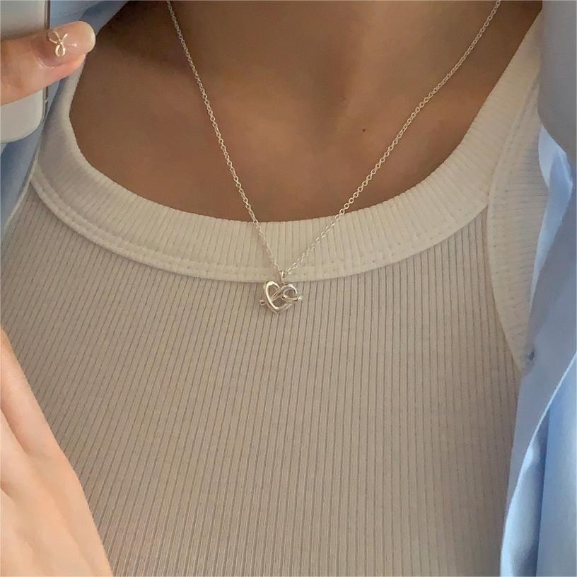 Minimalist Heart-Shaped 925 Sterling Silver Necklace with Plated Finish, Snake Chain Style for Women