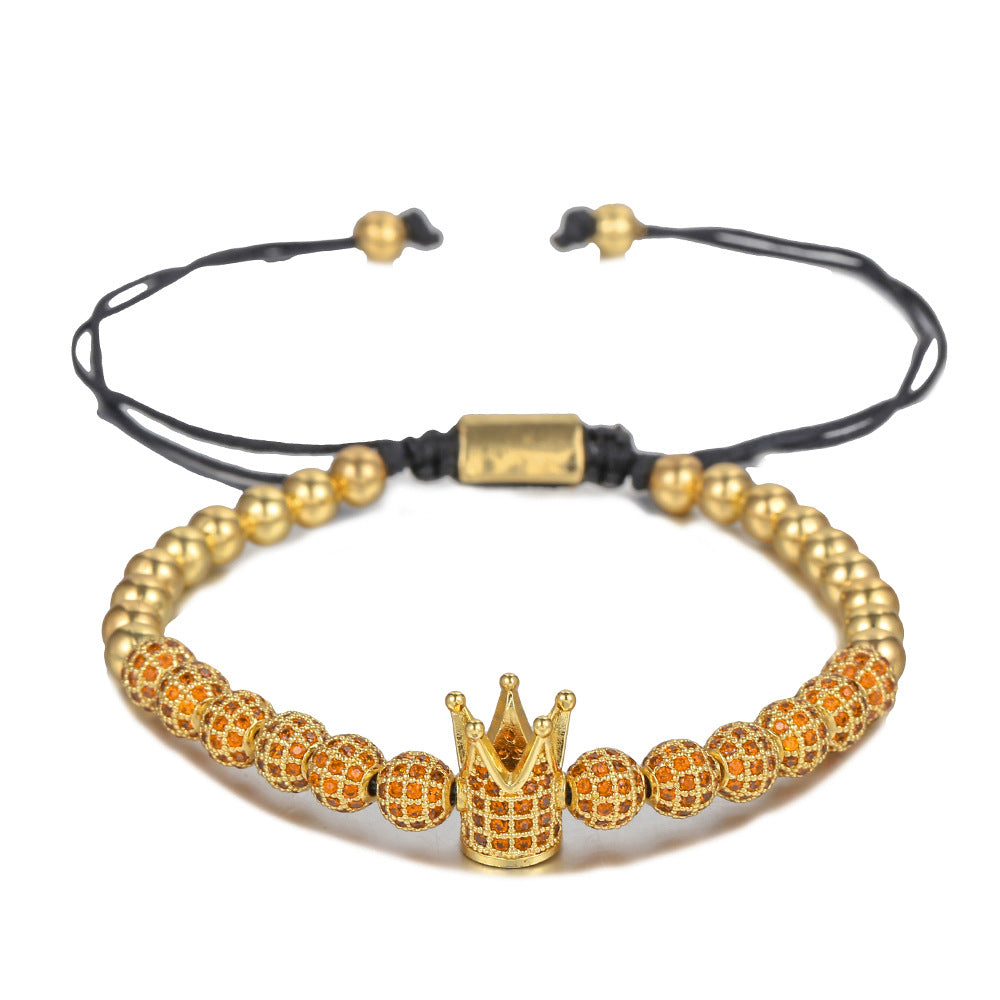 Colorful Cubic Zirconia Crown Braided Brass Bracelet for Women