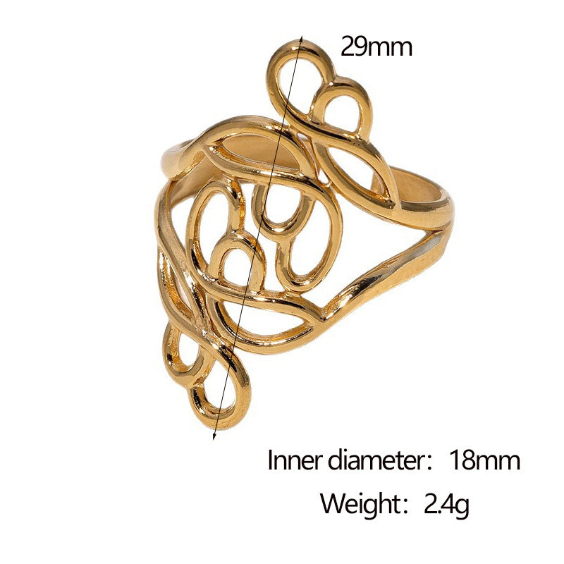 Minimalist Geometric Open Ring 18K Gold Plated Stainless Steel Irregular Hollow Design for Women