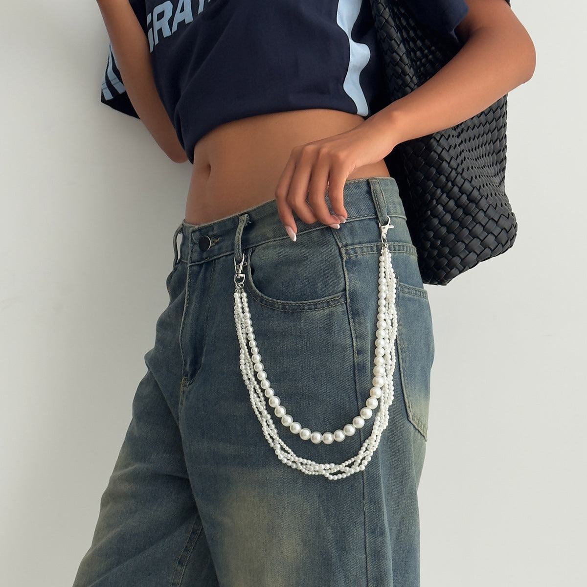 Minimalist Rhinestone Cross Zinc Alloy Pearl Beaded Waist Chain for Women
