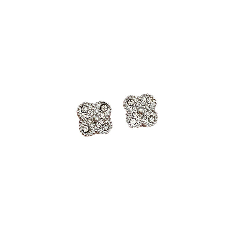 Minimalist Titanium Steel Geometric Ear Studs Lucky Clover Design for Women