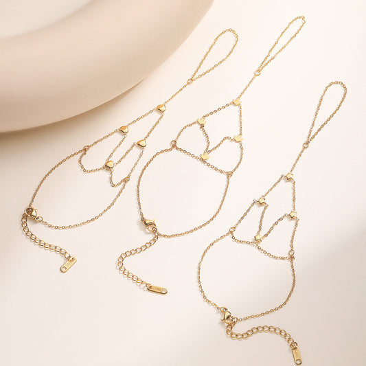 Vintage Gold Plated Heart Star Geometric Stainless Steel Hand Chain for Women