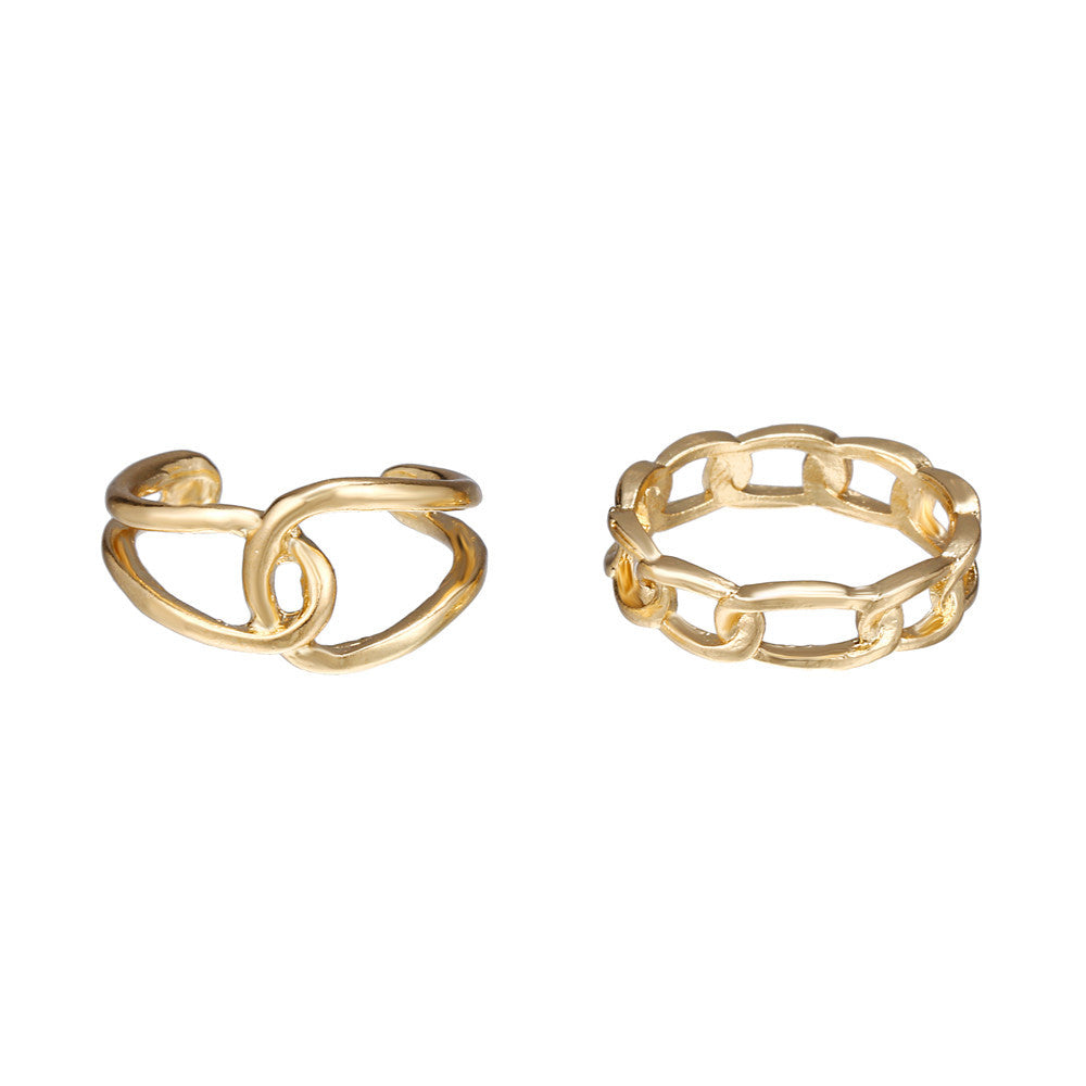 Minimalist Geometric Round Plated Alloy Ring Set