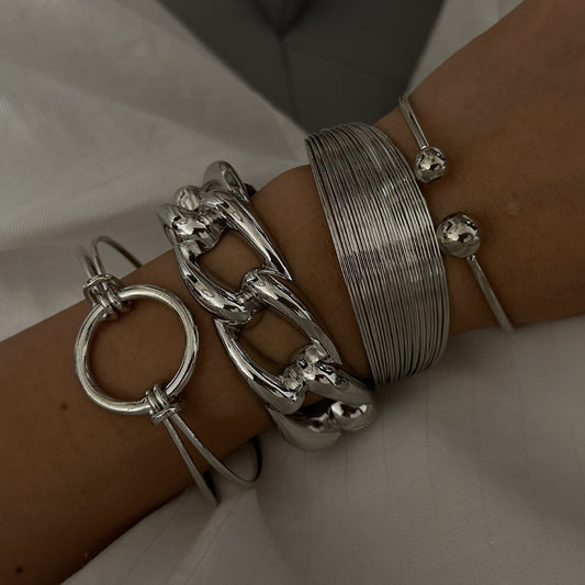 Dulce fresco minimalista geométrico hueco línea abierta pulsera brazalete de aleación chapado multicapa