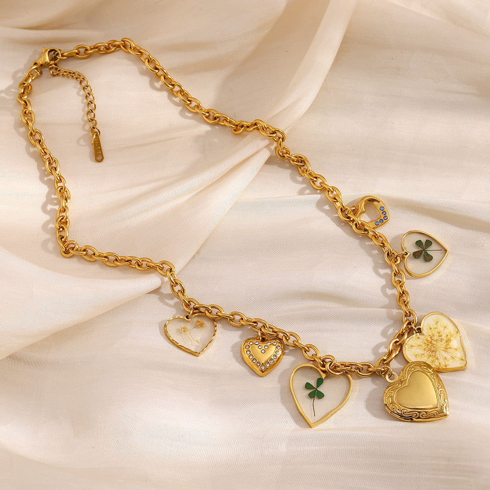 Fashionable Heart-Shaped Stainless Steel Pendant Necklace with 18K Gold Plating on O-Chain for Women