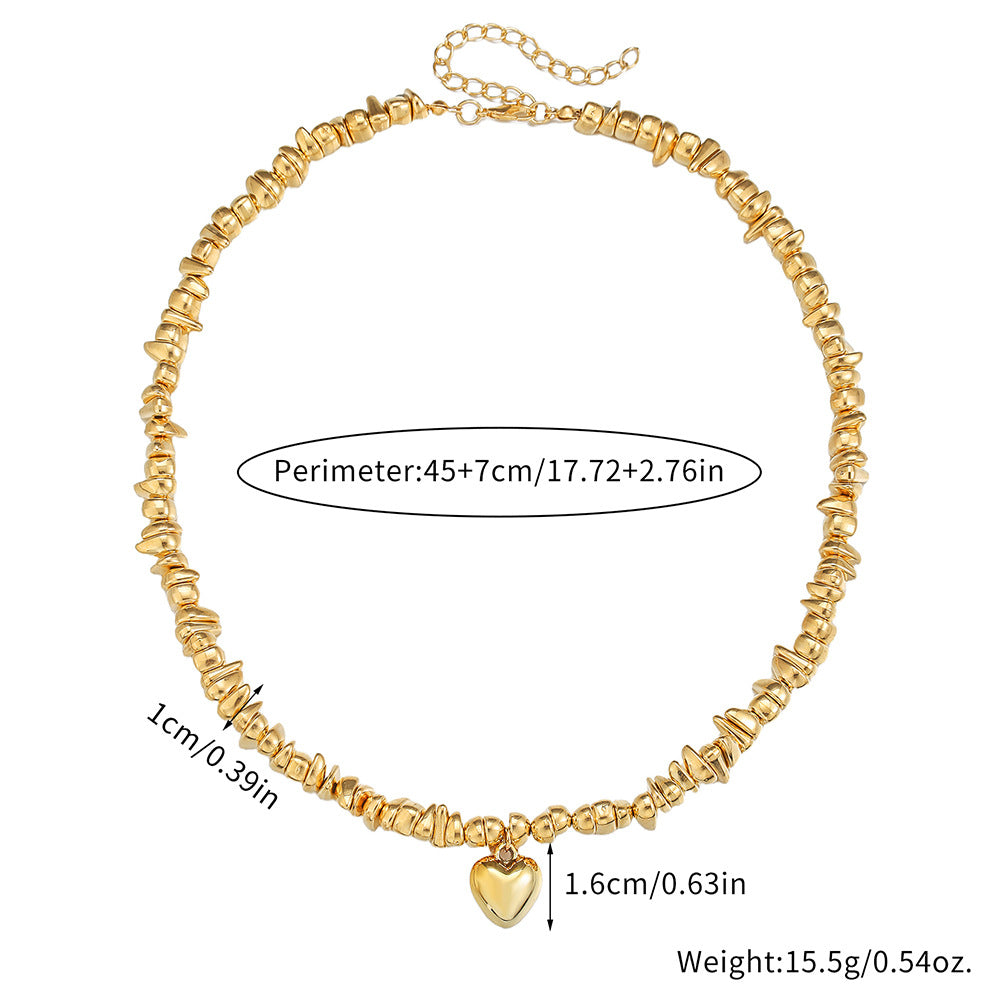 Minimalist Handmade Geometric Heart Metal Necklace Cable Chain