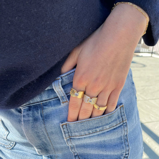 Geometric Stainless Steel Plated Ring for Women with Zircon Inlay Minimalist Fashion Accessory