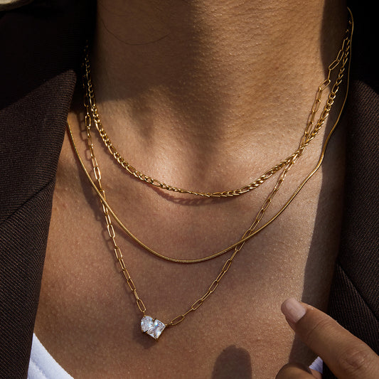 Collana geometrica placcata in acciaio al titanio con zirconi per donna, catena minimalista per clavicola in acciaio inossidabile