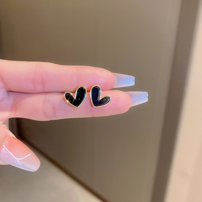 Chic Vintage Heart-Shaped Enamel Earrings with 925 Sterling Silver Posts for Women
