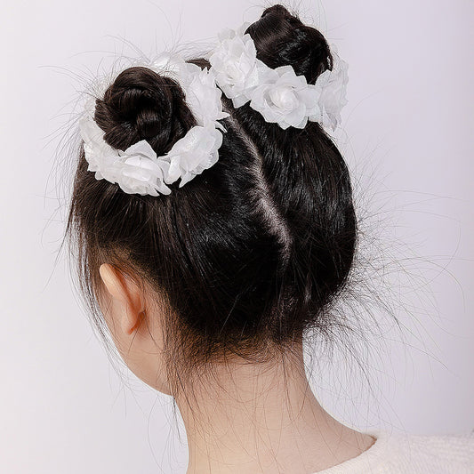 Set di elastici per capelli in tessuto a forma di fiore minimalisti per bambini, paio di elastici morbidi per bambine e bambini