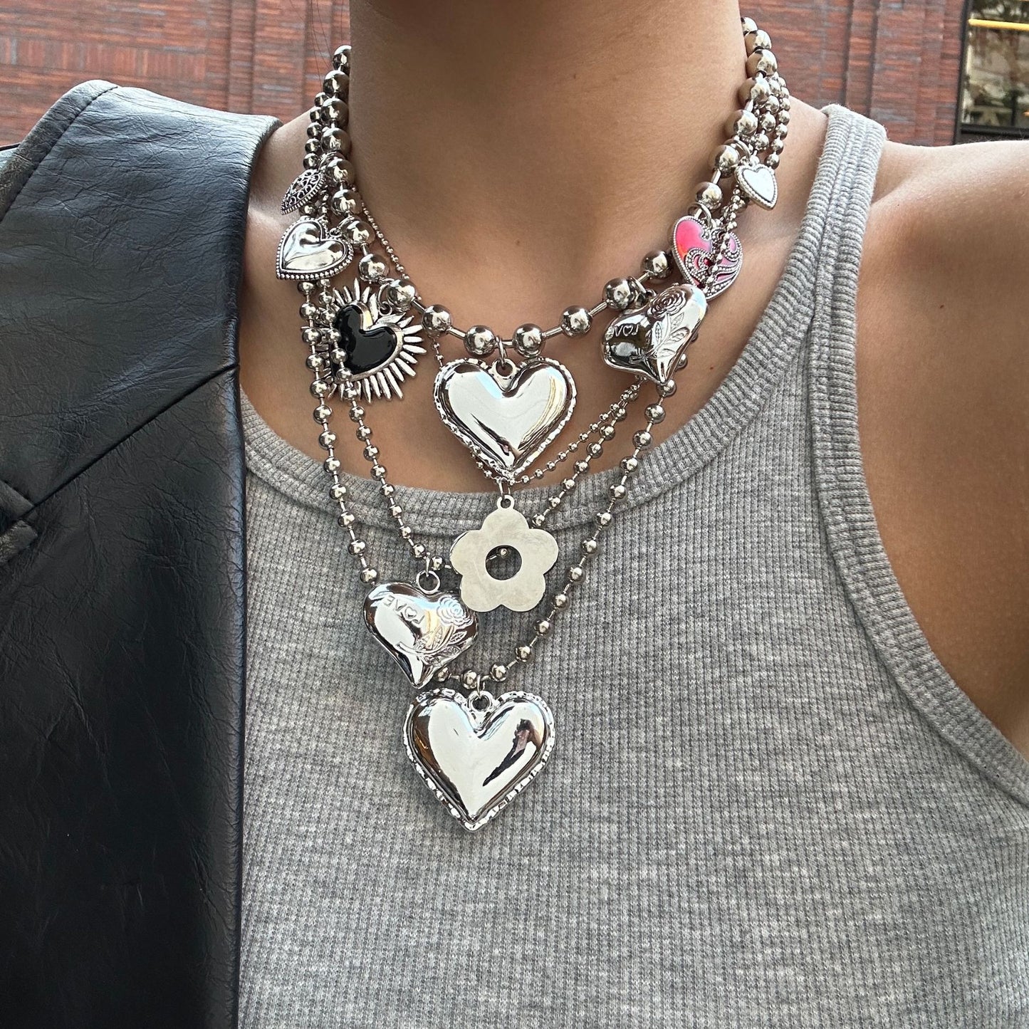 Collar chapado de aleación de zinc geométrico de corazón de Hip-hop Punk para mujer